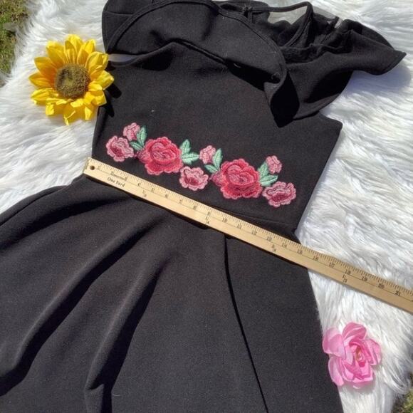 Children’s Place Floral Black Short Dress Size XXL 16 Juniors Formal Dance Frill - Picture 7 of 10